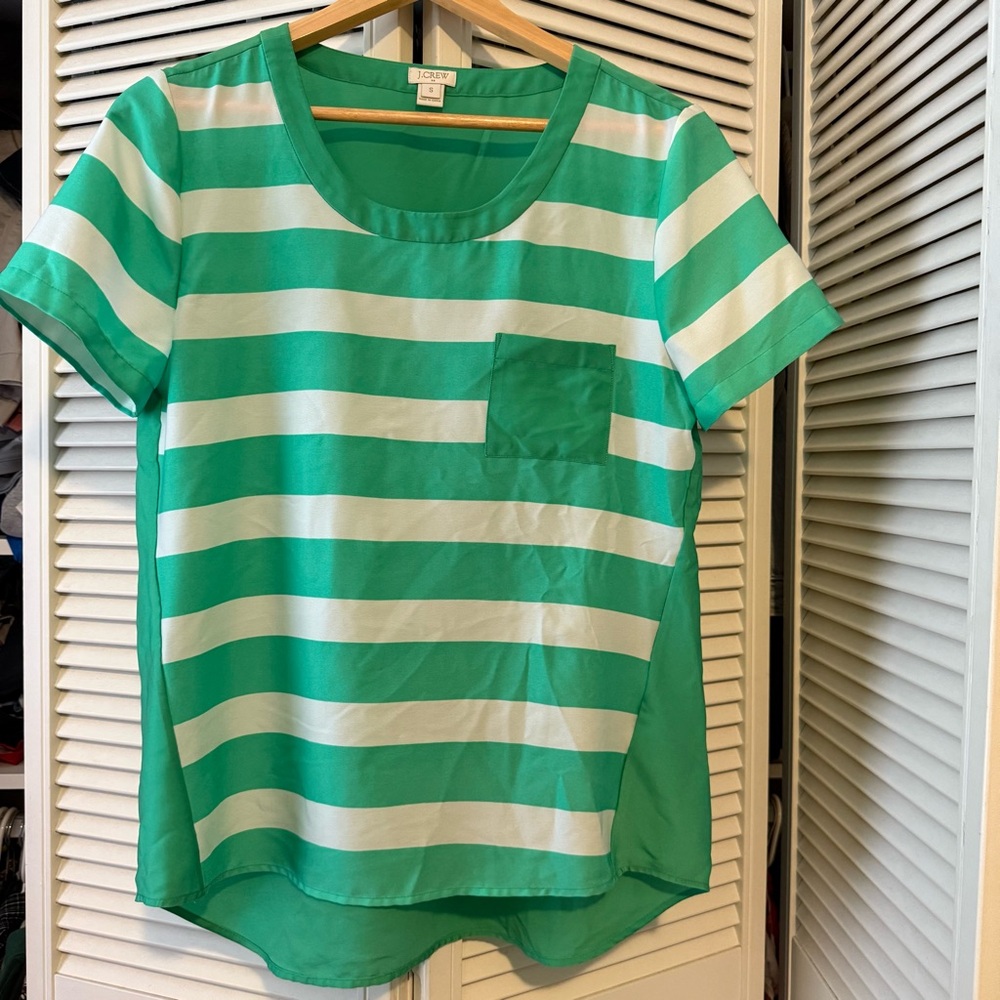J. Crew Green Stripes Pocket Shirt